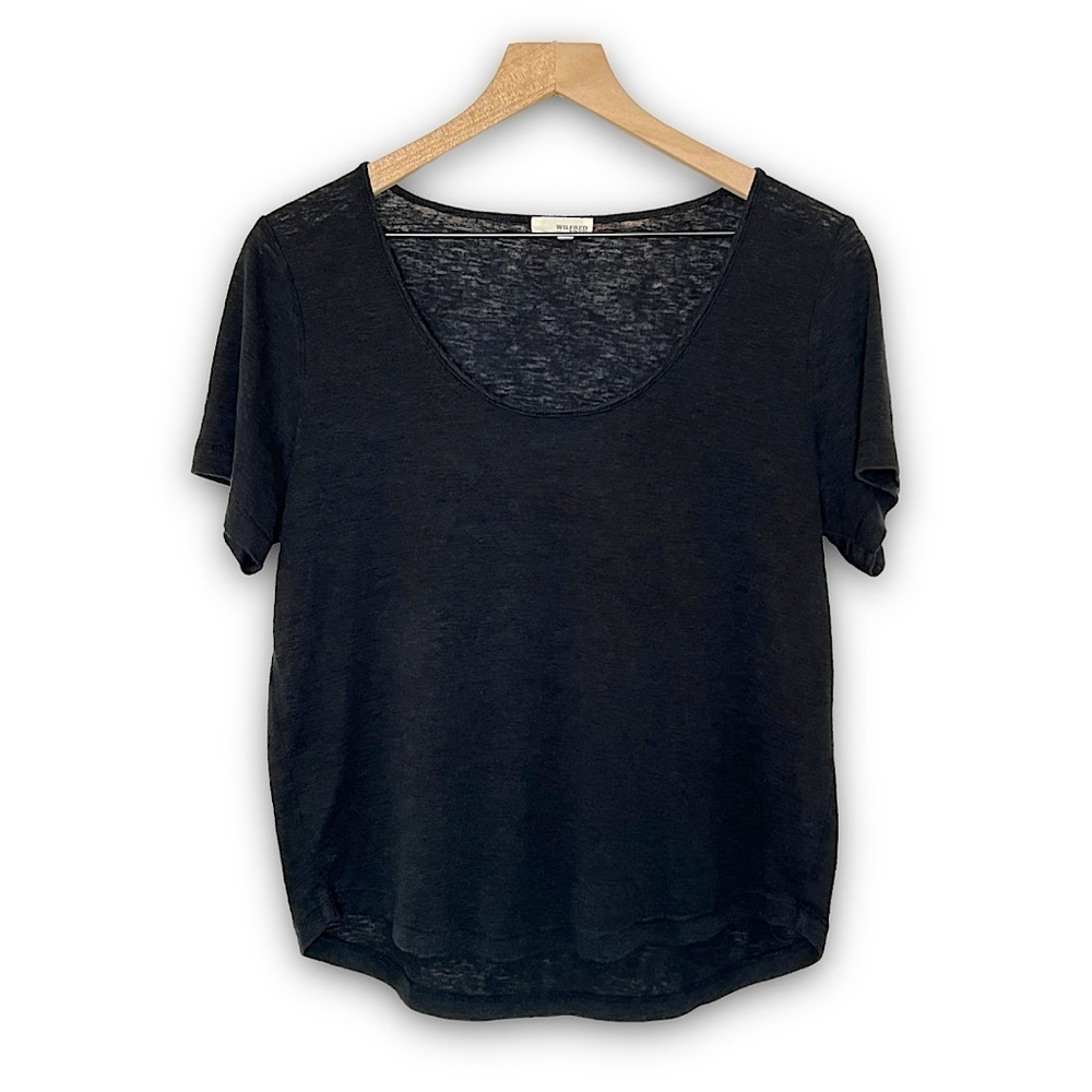 ARITZIA WILFRED Cropped Scoop Neck Oversized Short Sleeve Semi Sheer Top Size‎ S